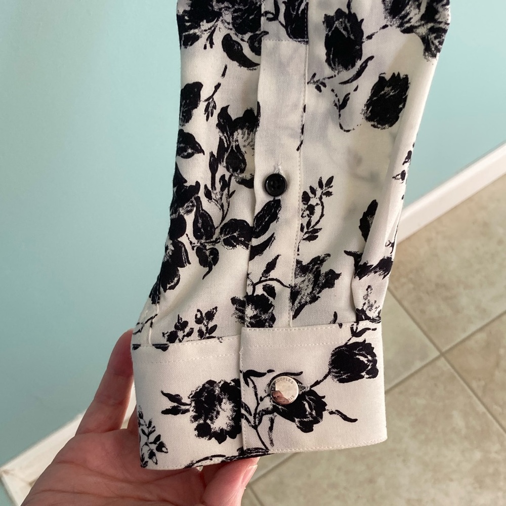 The Kooples Long Sleeve Black and White Floral Print Shirt - Picture 10 of 10